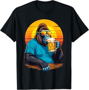 Gorilla Chilling with Beverage Sunsetting Graphic T-Shirt