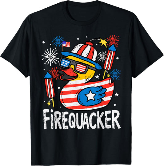 Duck Firequacker American Flag Usa Funny 4th Of July Fourth T-shirt