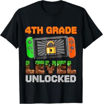 4th Grade Level Unlocked Pixel Game First Day Boy Kids T-Shirt