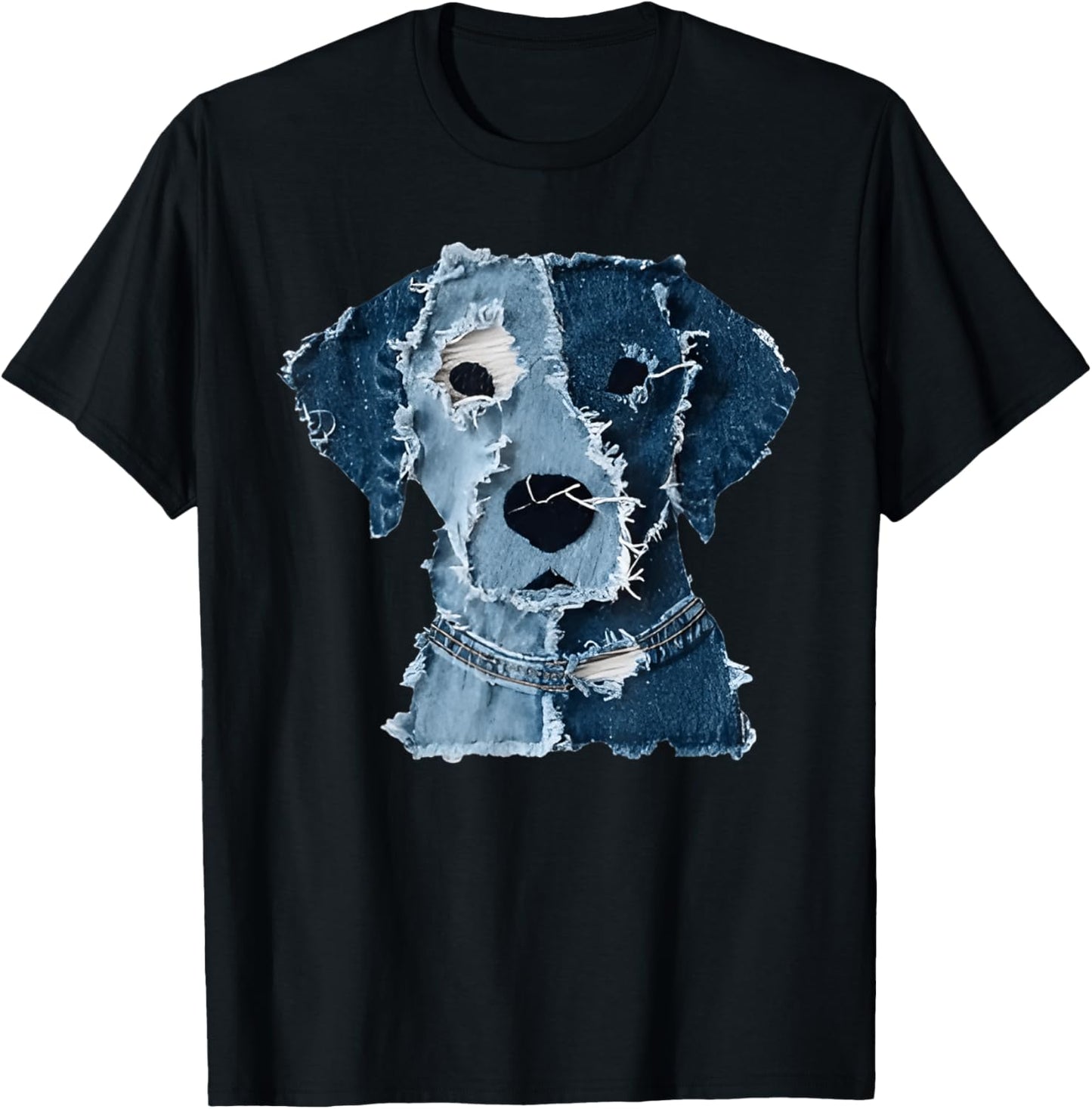 Retro Funny Denim Patch Animal Dog T-Shirt