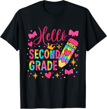 Hello Second Grade Colorful Pencil Tie Dye Back to School T-Shirt