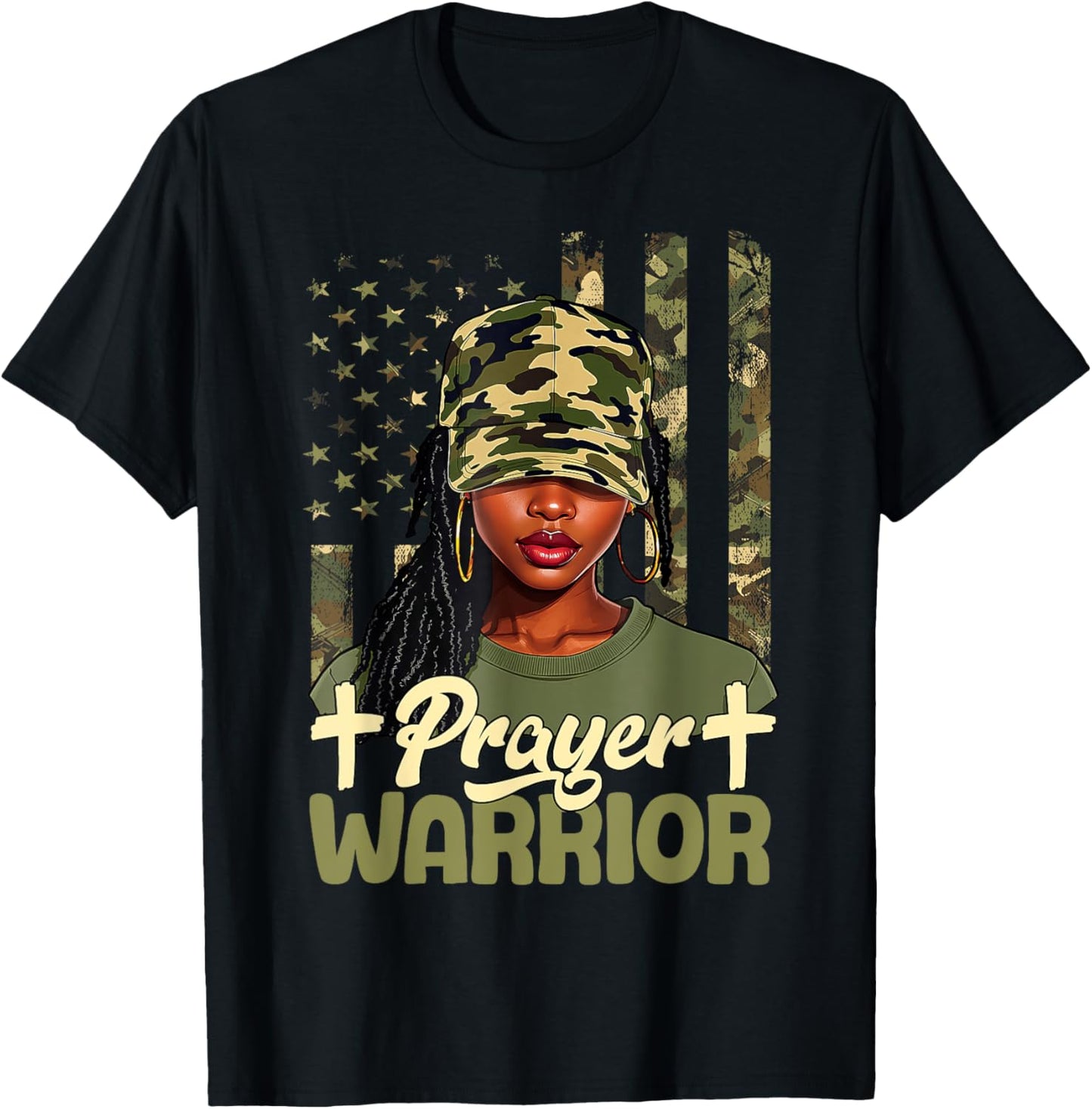 Praying Black Woman Afro Christian Sayings Prayer Warrior T-Shirt