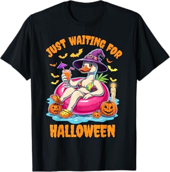 Just Waiting For Halloween Goose Summer Spooky Season Women T-Shirt