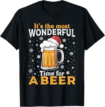 Funny Christmas Pajama Outfit Men Women Beer Mug Santa Hat T-Shirt