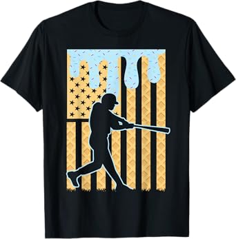 Baseball Drip Boys Dripping Ice Cream Baseball American Flag T-Shirt