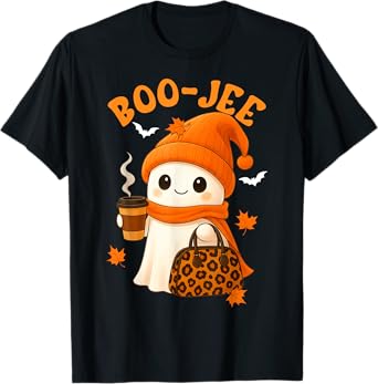 Cute Boo Jee Ghost Halloween Beanie Ghost Coffee Womens Girl T-Shirt