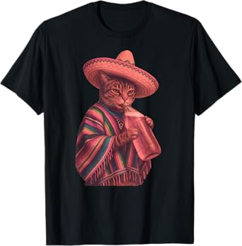Funny Cat Sombrero Mexican Cinco De Mayo Beer 40 Oz Poncho Men Women T-Shirt