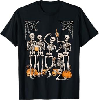 Scary Skeleton Party Halloween Costume 2024 Drinking Beer T-Shirt