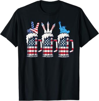 Beer American Flag 4th Of July Merica USA Drinking Team T-Shirt