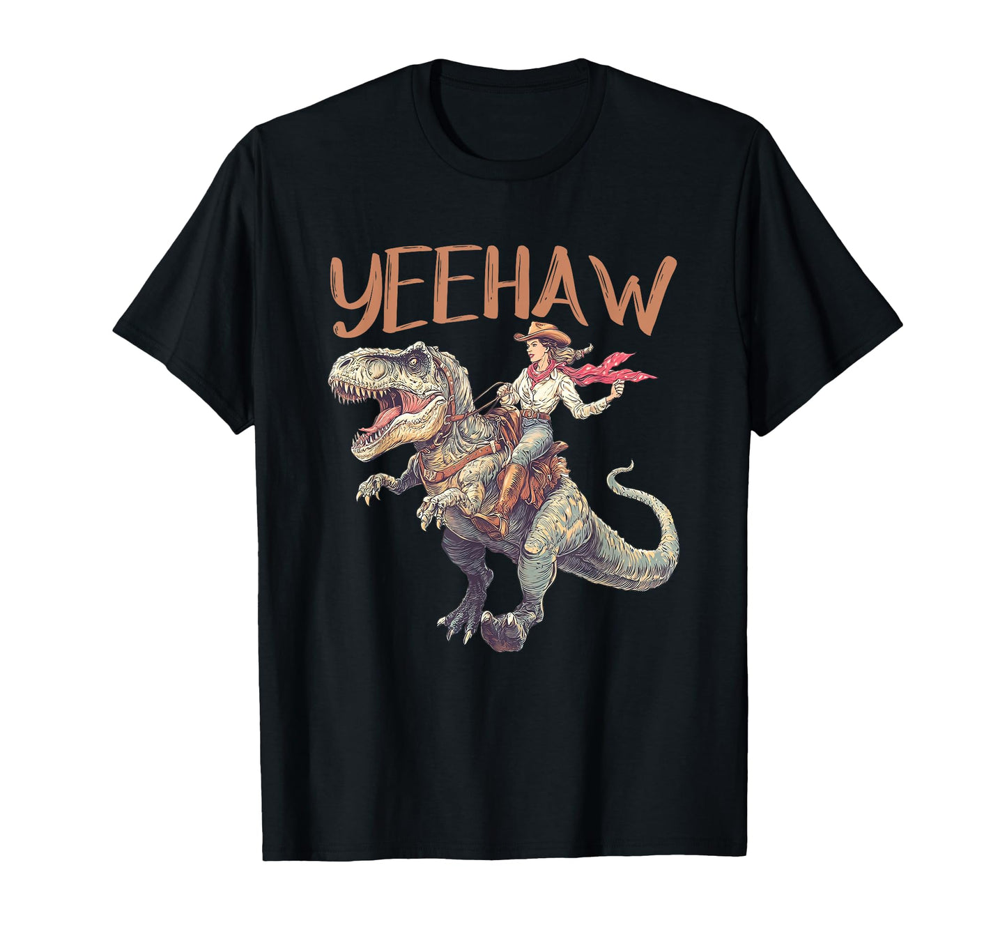 Funny Cowgirl Riding T-Rex Western Dinosaur Rodeo Yeehaw T-Shirt