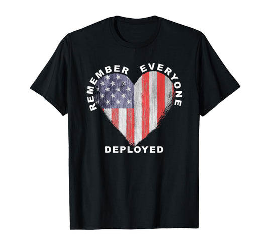 RED Friday Remember Everyone Deployed Military Heart Flag V T-Shirt