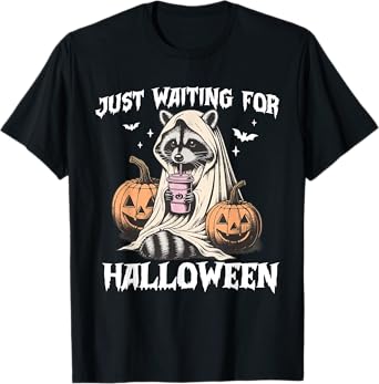 Just Waiting For Halloween Raccoon Pumpkin Men Women Kids T-Shirt