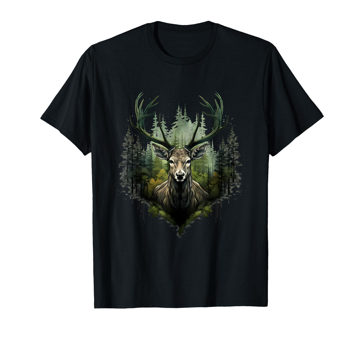 Deer Portrait Forest Motif Artwork Animal Lovers Wildlife T-Shirt
