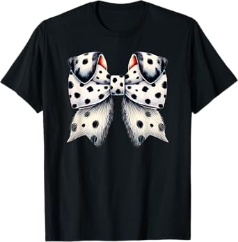 Cute Dalmatian Dog Ears Coquette Bow Black White Dots T-Shirt for Men Women Kids