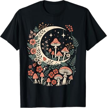 Cottagecore Mushroom Moon Flowers Aesthetic Women Girls Kids T-Shirt