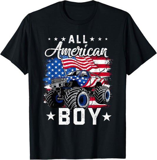 All American Boy 4th Of July Usa Monster Truck Kids Boys Men T-shirt