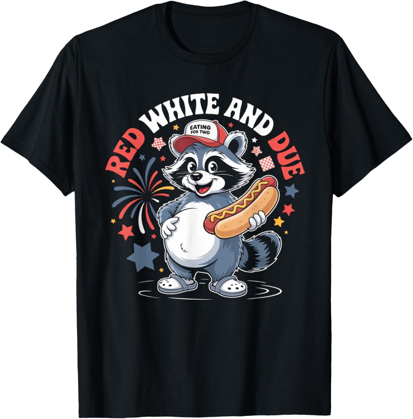 Red White And Due 4th Of July Pregnancy Announcement Raccoon T-shirt