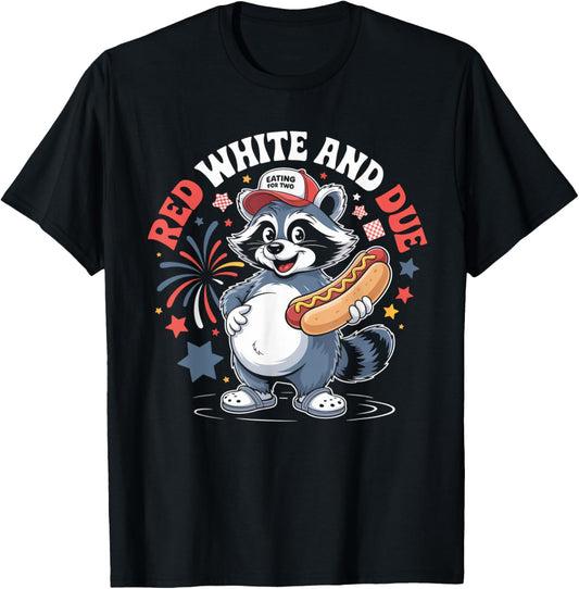 Red White And Due 4th Of July Pregnancy Announcement Raccoon T-shirt