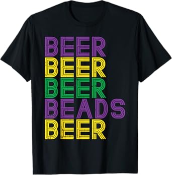 Retro Beer Beads Funny Mardi Gras Party Carnival Men Women T-Shirt