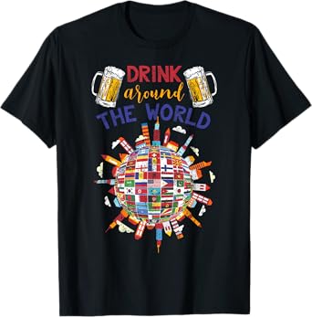 Funny Drinking Travelling Party Gift Drink Around The World T-Shirt