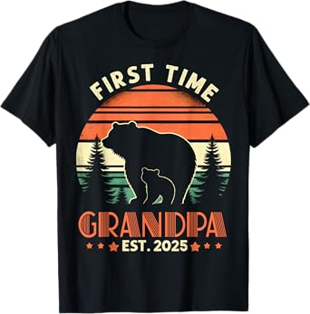 First Time Grandpa Est 2025 for New Dad Funny Fathers Day T-Shirt