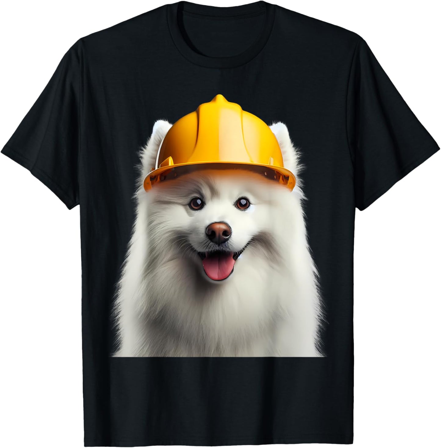 American Eskimo Dog Yellow Hard Hat Construction Worker Crew T-Shirt