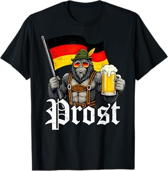 Prost German Oktoberfest Funny Bigfoot Lederhosen Beer Men T-Shirt