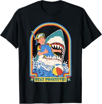 Stay Positive Shark Attack Sarcastic Retro Funny Adult Humor T-Shirt