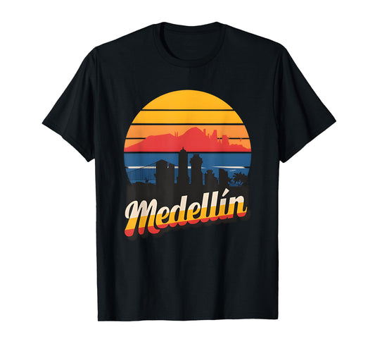 Medellin Colombia Retro Vintage Sunset Skyline Medellin T-Shirt