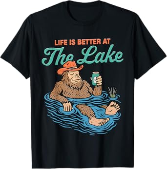 Life Is Better At The Lake Bigfoot Drinking Beer Vintage T-Shirt