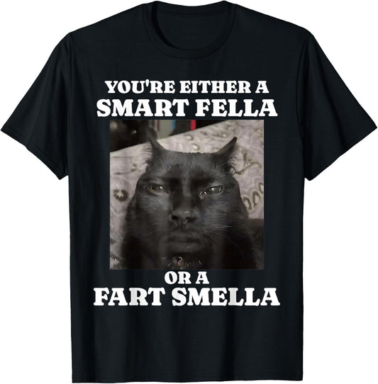 You're Either a Smart Fella or a Fart Smella Funny Cat Meme T-Shirt