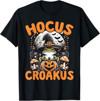 Halloween Frog Witch Pun Hocus Croakus Toad Lover Costume T-Shirt