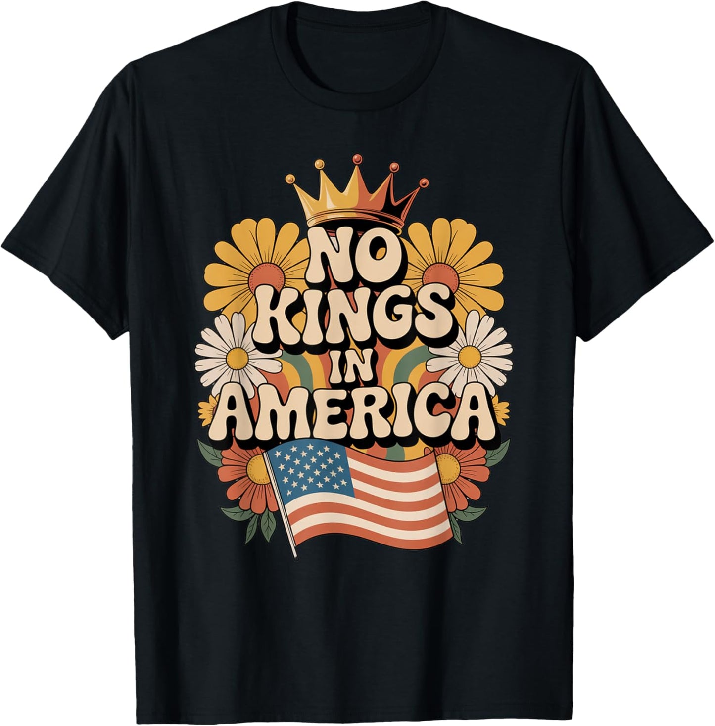 Retro Floral 70s Shirt Women No King In American Democracy T-Shirt