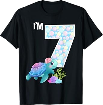 Sea Turtle Birthday I'm 7 Ocean Aquarium Theme 7th Birthday T-Shirt