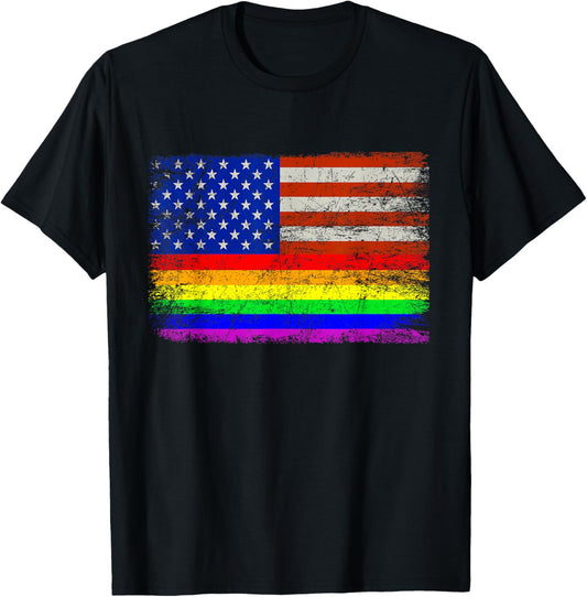 LGBTQ Lesbian Gay Pride 4th of July American Rainbow Flag T-Shirt