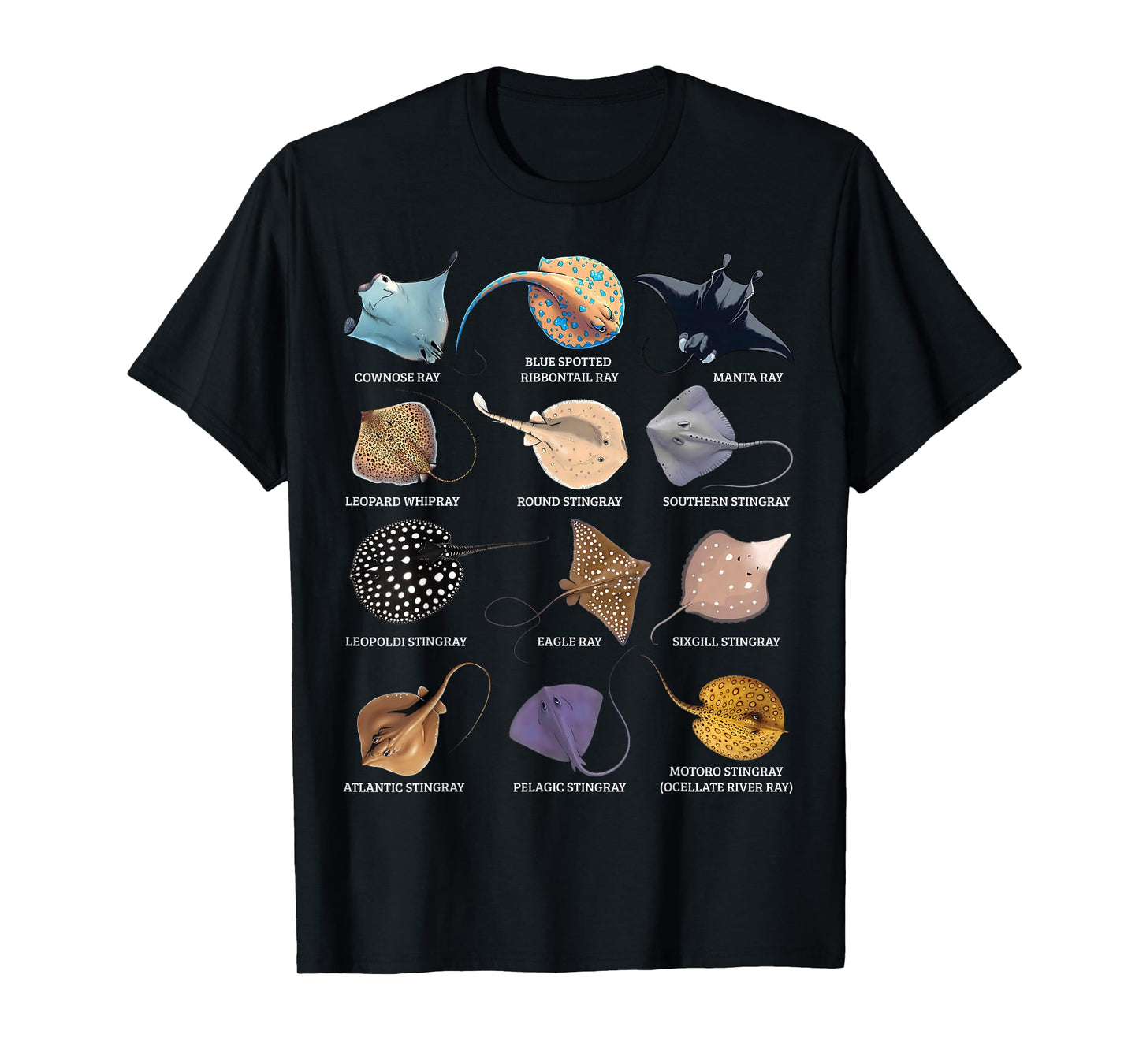 Types of Stingray Ocean Life Stingray Species Educational T-Shirt