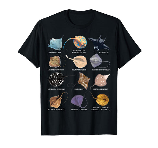 Types of Stingray Ocean Life Stingray Species Educational T-Shirt