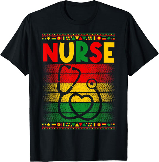Juneteenth Nurse Stethoscope Freedom Day Afro Women Girls T-Shirt