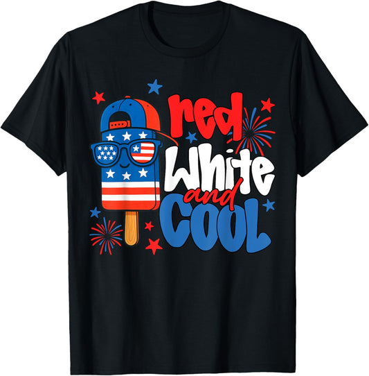 Red White And Cool 4th Of July Popsicle Usa Flag Boy Toddler T-shirt