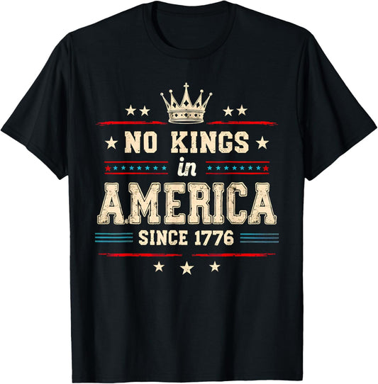 No Kings in America Since 1776 Distressed USA Flag Vintage T-Shirt