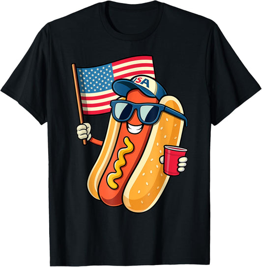 4th Of July Hotdog Funny Fourth Of July Patriotic Usa Flag T-shirt
