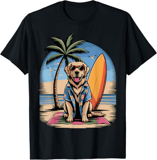 Surf Dog Summer Vibes Beach Palm Ocean Design T-Shirt