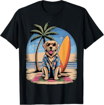 Surf Dog Summer Vibes Beach Palm Ocean Design Men Women Kids T-Shirt