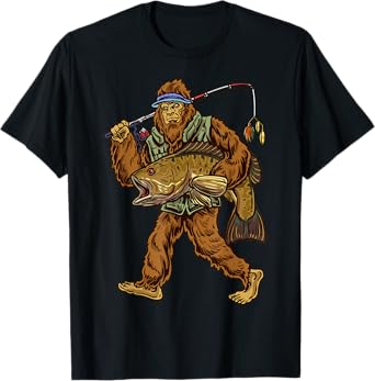Northern Outdoors Bass Co. Men's Smallmouth Bass Fishing Bigfoot Fisherman T-Shirt, Black, Small