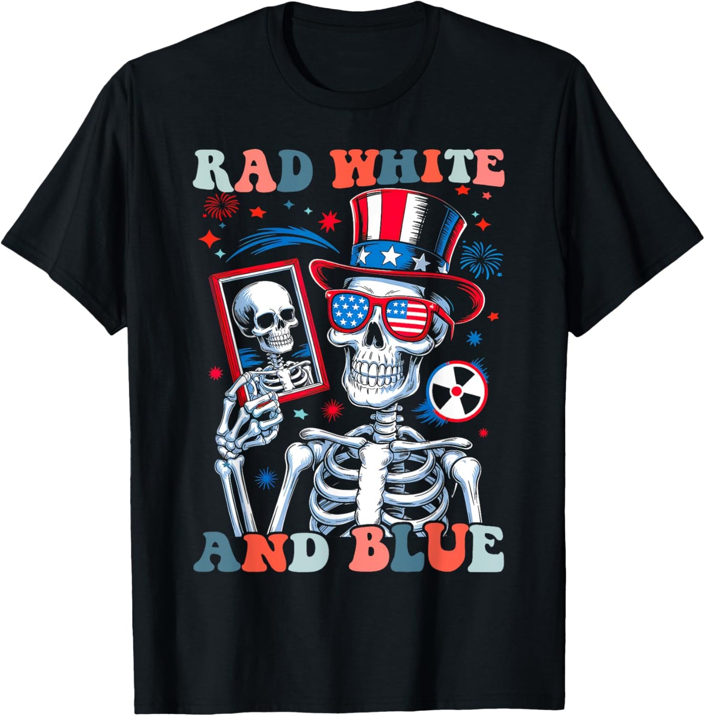Rad White and Blue Skeleton Funny Patriotic Radiology MRI CT T-Shirt
