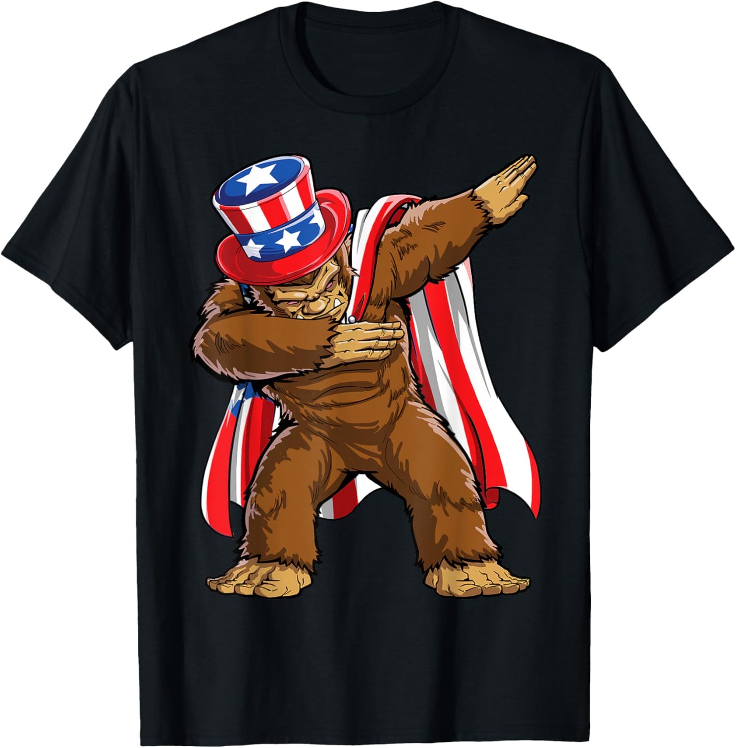 Dabbing Bigfoot 4th of July Sasquatch American Flag T-Shirt