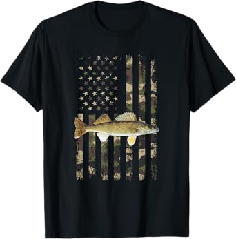 Walleye Camo American Flag, fishing Walleye T-Shirt