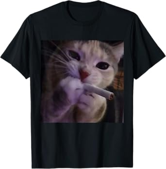 Funny Smoking Cat Meme T-Shirt for Men Women