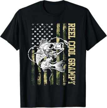 Mens Reel Cool Grampy Bass Fishing Father's Day T-Shirt