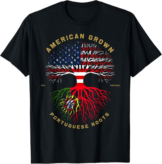 American Grown With Portuguese Roots Tree USA Flag Gifts T-Shirt